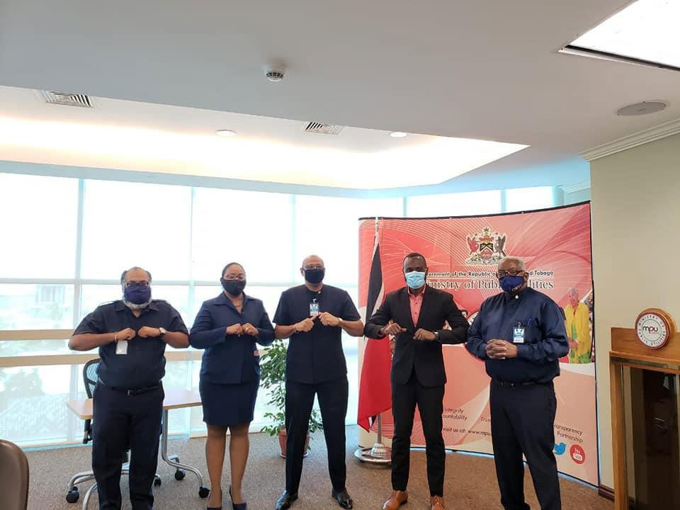 Public Utilities Minister Honourable Marvin Gonzales meets with President General of the OWTU Ancil Roget and other officials of the Union at the Ministry' s Head Office 6th October 2020